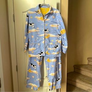 NICK & NORA Cow Moon Vtg Flannel PJs Pajama Set RARE Women's S Man on the Moon